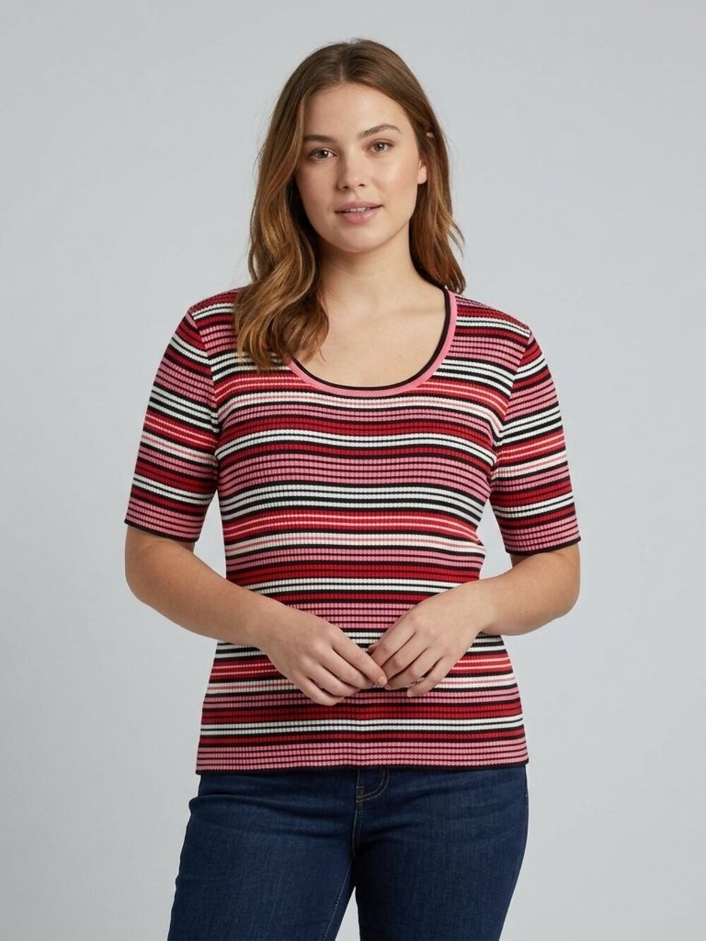 Parkhurst Red and Pink Striped Knit Stretchy Top (Made In Canada)